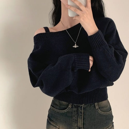 Off Shoulder Suspender Bat Sleeve Sweater apparels & accessories