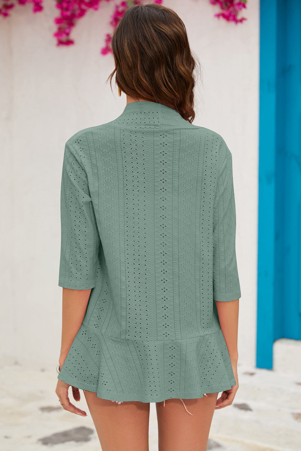 Eyelet Open Front Cardigan apparel & accessories