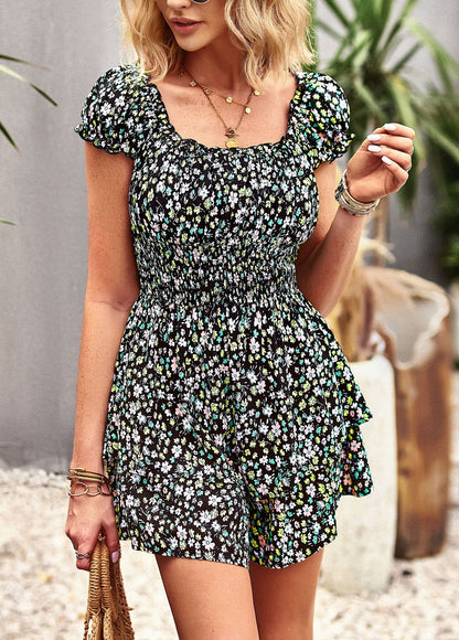 Printed Frill Trim Square Neck Romper apparel & accessories