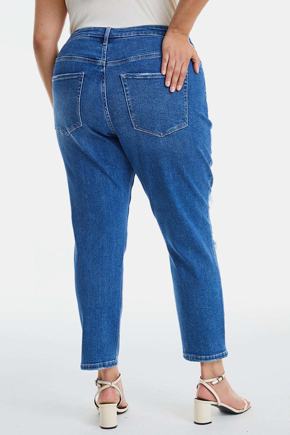 BAYEAS Full Size Distressed High Waist Mom Jeans apparel & accessories