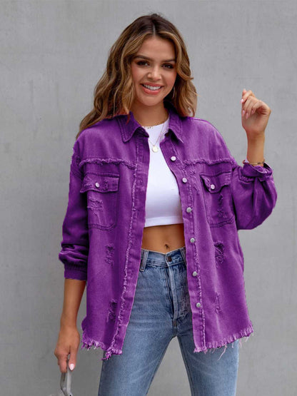 Distressed Drop Shoulder Denim Jacket apparel & accessories