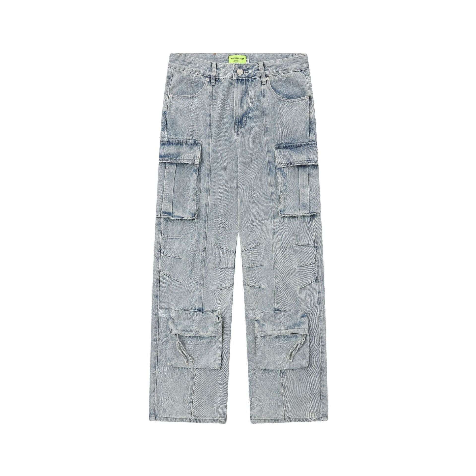 American Street Fashion Heavy Industry Washing Tooling Denim Trousers 5