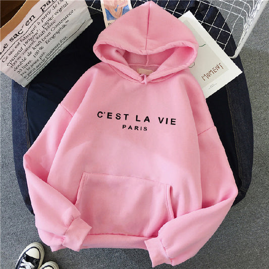 Loose Sweater Hoodie With Letter Print apparels & accessories