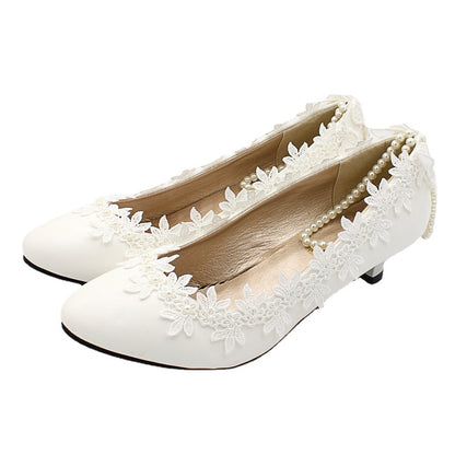 Women's Low Heel Simple White Wedding Shoes Shoes & Bags