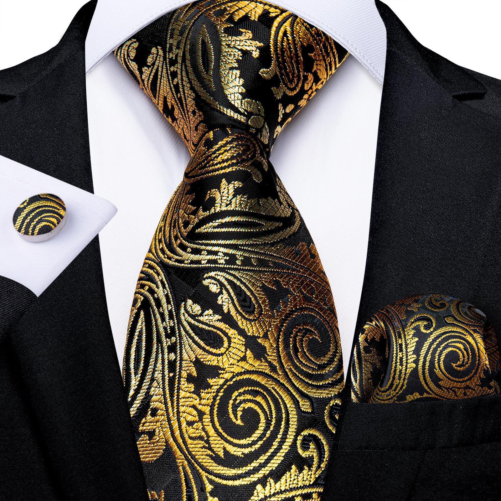 Men's Tie Luxury Black And Gold Striped Silk Woven apparels & accessories