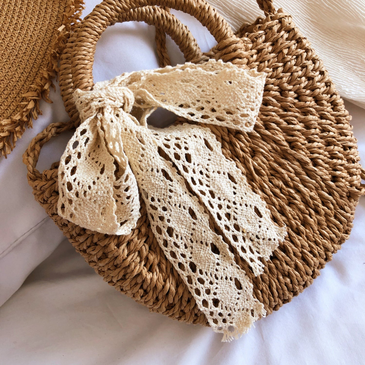 Drawstring Straw Braided Crossbody Bag apparel & accessories