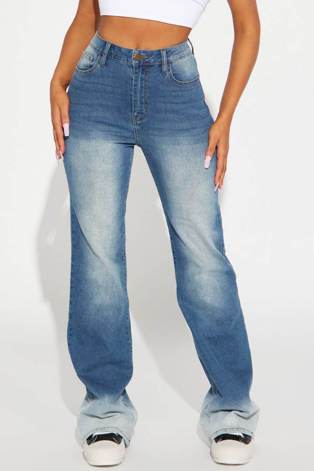 Pocketed Buttoned Straight Jeans Bottom wear