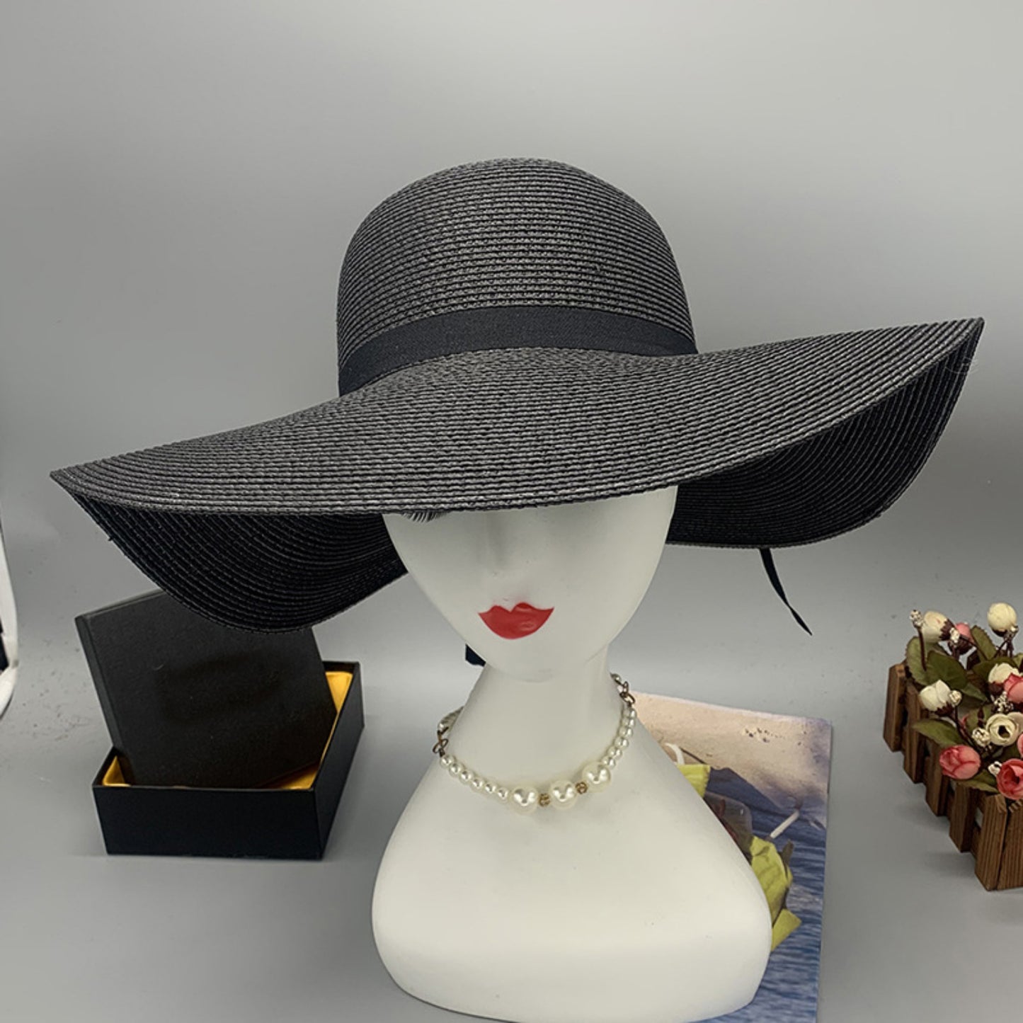 Bow Paper Braided Wide Brim Hat Accessories for women