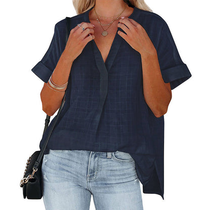 Summer Loose Shirt For Women Short Sleeve Thin V-Neck Pullover Shirt apparels & accessories