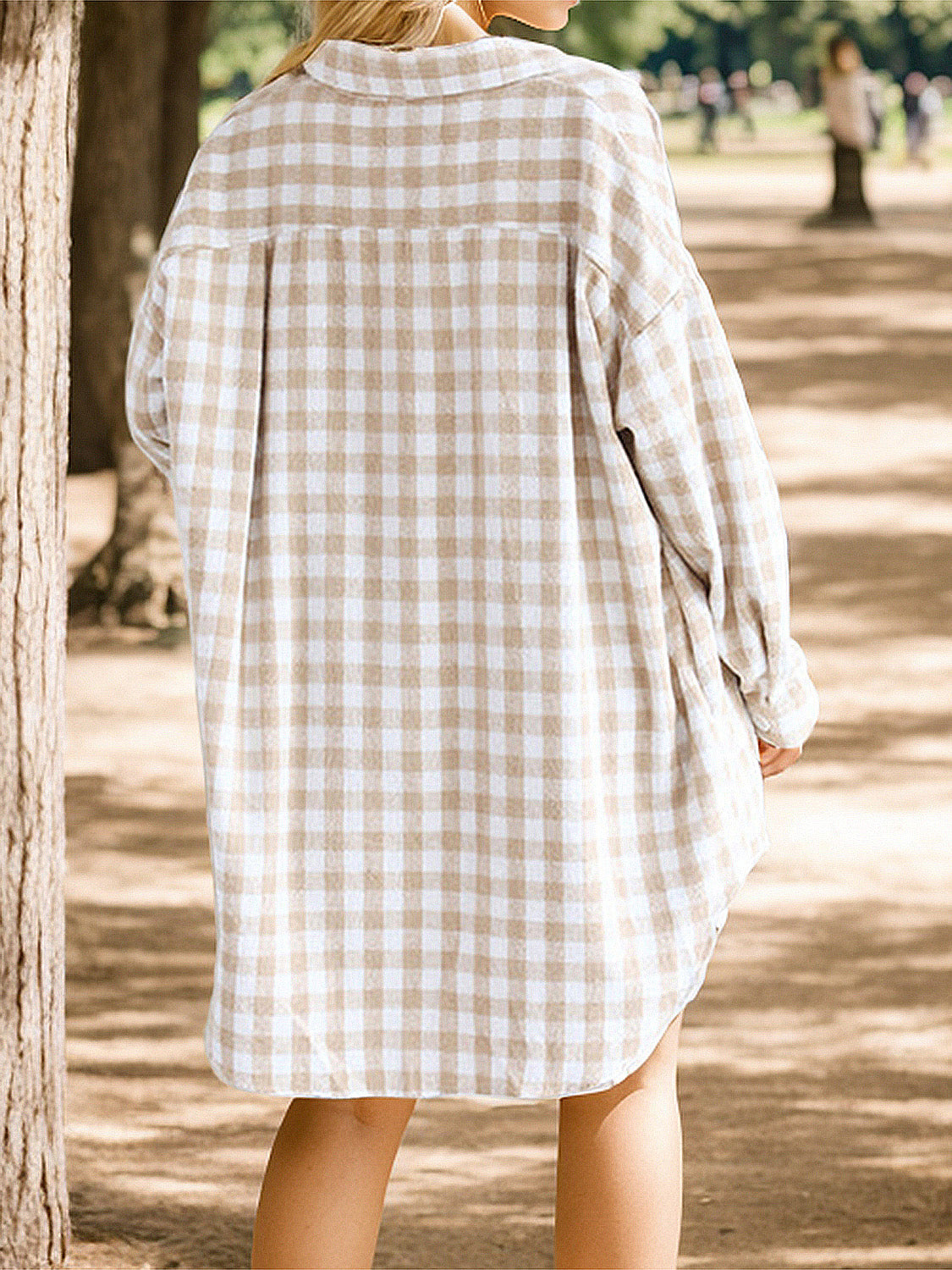 Plaid Button Up Dropped Shoulder Shacket Dresses & Tops