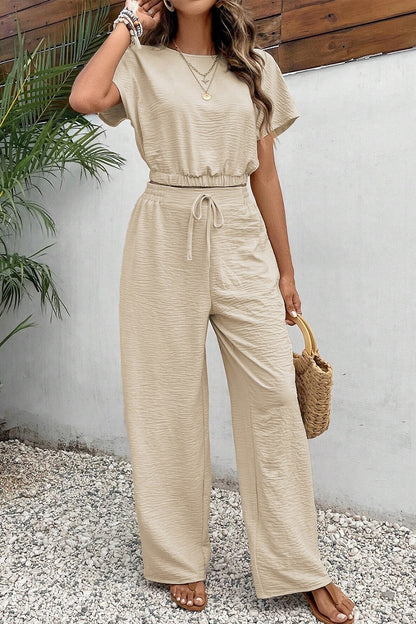 Round Neck Short Sleeve Top and Pants Set apparel & accessories