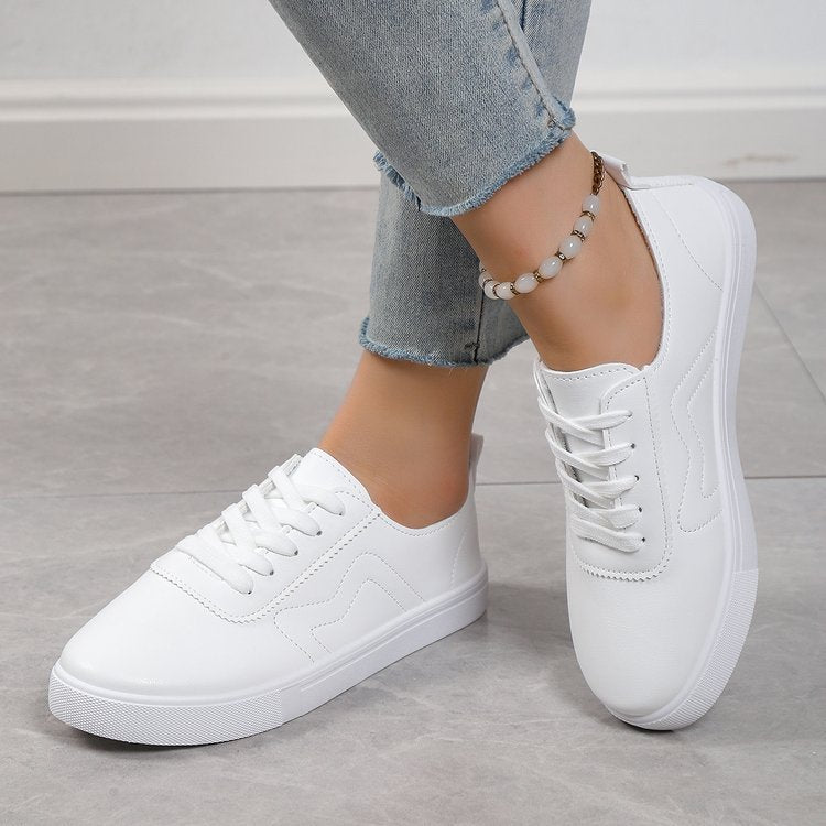 Round Toe Flat Bottom Lace Up White Shoes Shoes & Bags