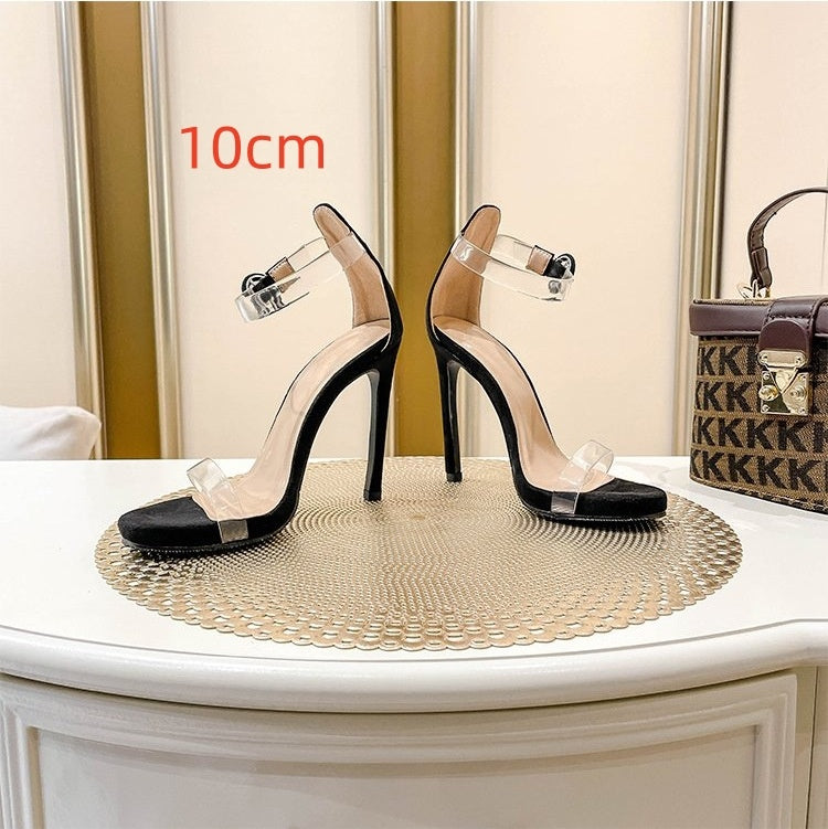 Transparent Open Toe Ankle-strap Buckle Sandals Women's Stiletto Heel Shoes & Bags