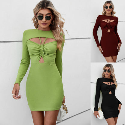 Halter Hollow Long Sleeve Dress apparel & accessories