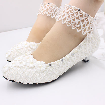 Lace-up White Wedding Dress Plus Size High Heel Women's Shoes Shoes & Bags