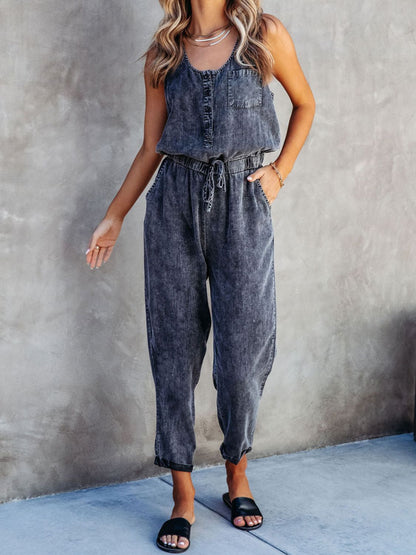 Drawstring Waist Sleeveless Jumpsuit apparel & accessories