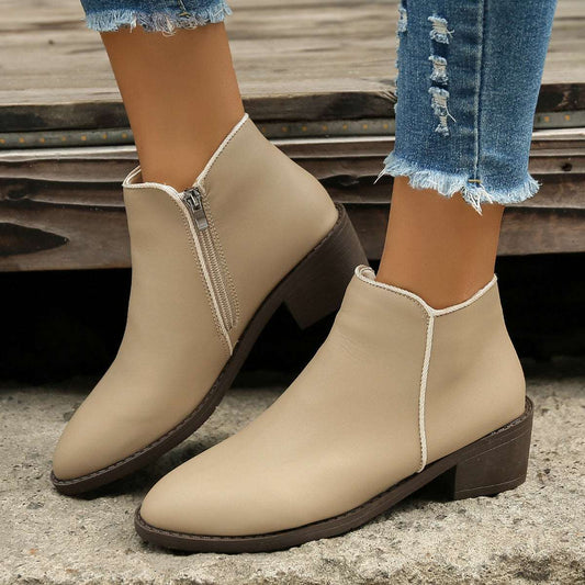 Ankle Boots Women Chunky Mid Heel Shoes Waterproof Side Zipper Boots Shoes & Bags