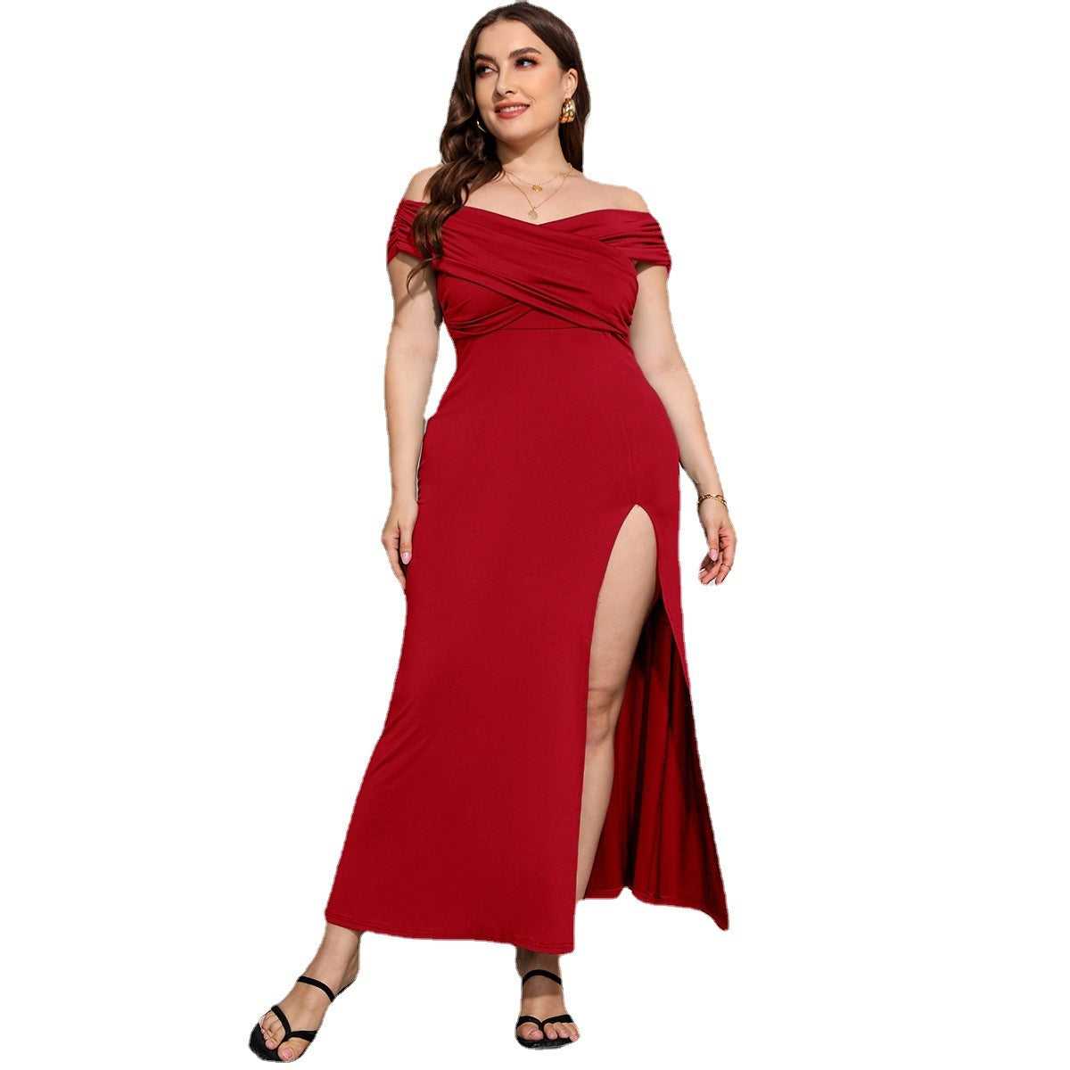 Plus Size Female Split High Waist Elegant Dress Dresses & Tops