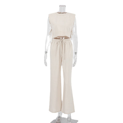 Sleeveless Top And Trousers Fashion Cotton And Linen Suit Women's Clothing apparel & accessories