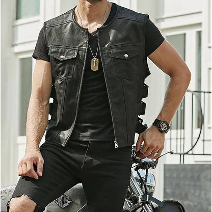 Men's Leather Waistcoat Fashion New Single-breasted Jacket apparels & accessories