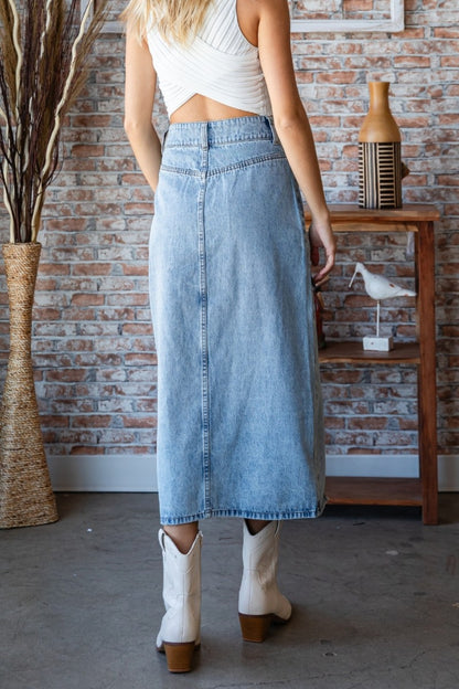 Veveret Slit Mid Rise Waist Denim Skirt apparel & accessories