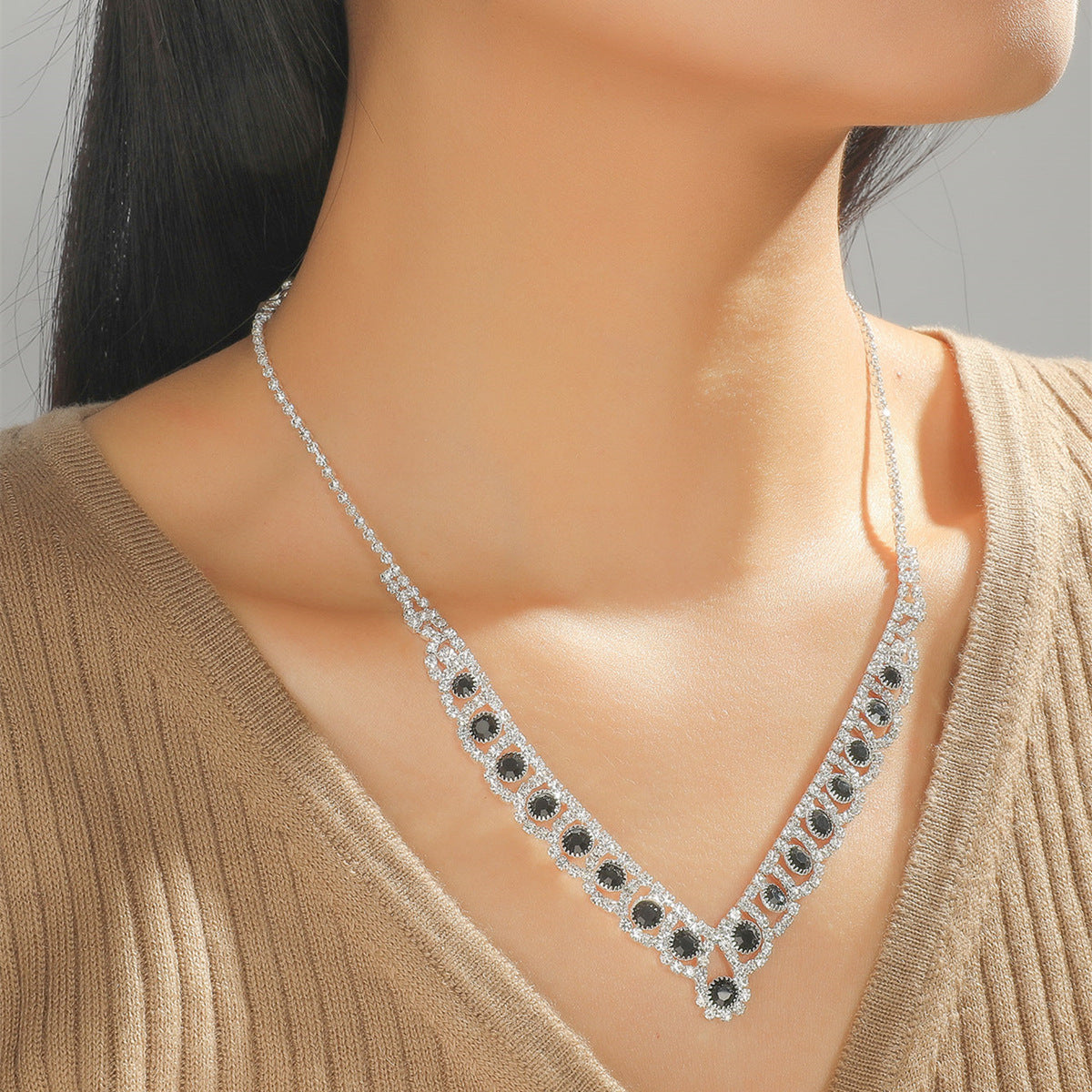 Fashion Simple Rhinestone Necklace Ear Stud Jewelry