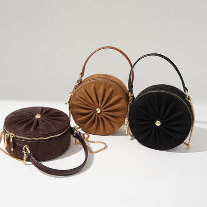 Advanced Sense Classic Style Round Pie Bag Genuine Leather Bag Metal Chain apparel & accessories