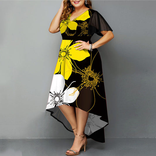 Digital Print Flower Plus Size Women's Irregular Dress Dresses & Tops