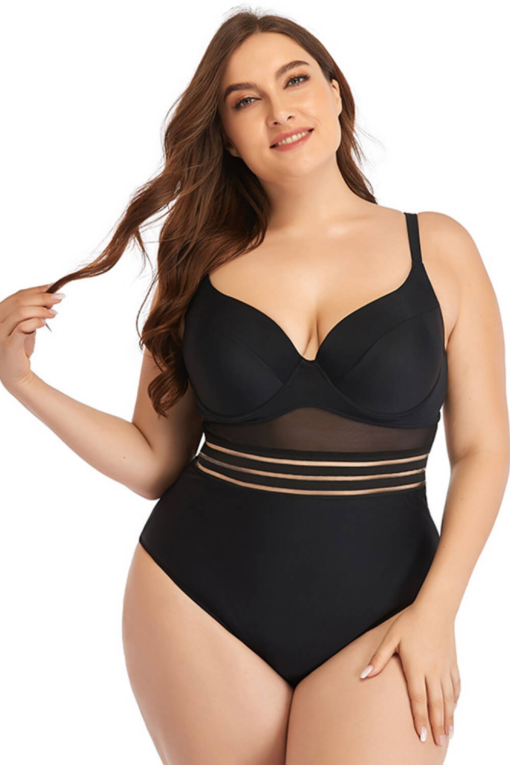 Plus Size Spliced Mesh Tie-Back One-Piece Swimsuit apparel & accessories