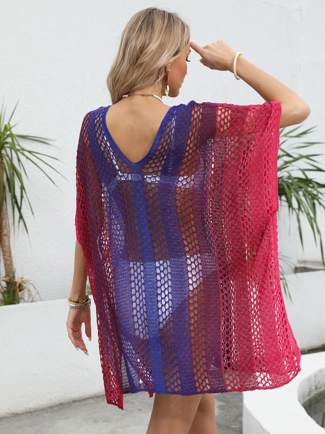 Openwork Contrast V-Neck Cover-Up apparel & accessories