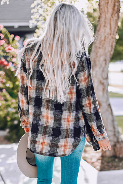 Double Take Plaid Side Slit Curved Hem Shirt Dresses & Tops