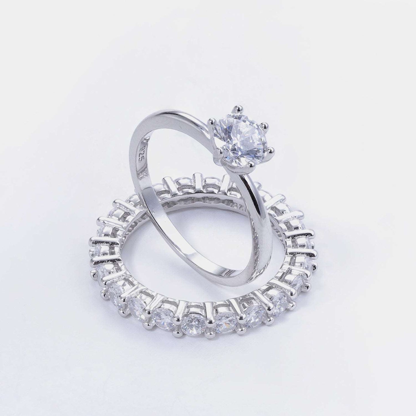 2 Piece Zircon 925 Sterling Silver Ring apparel & accessories