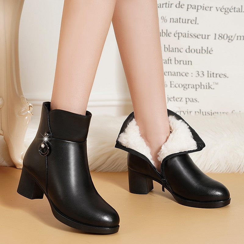 Middle-aged Women's Velvet Short Boots Shoes & Bags