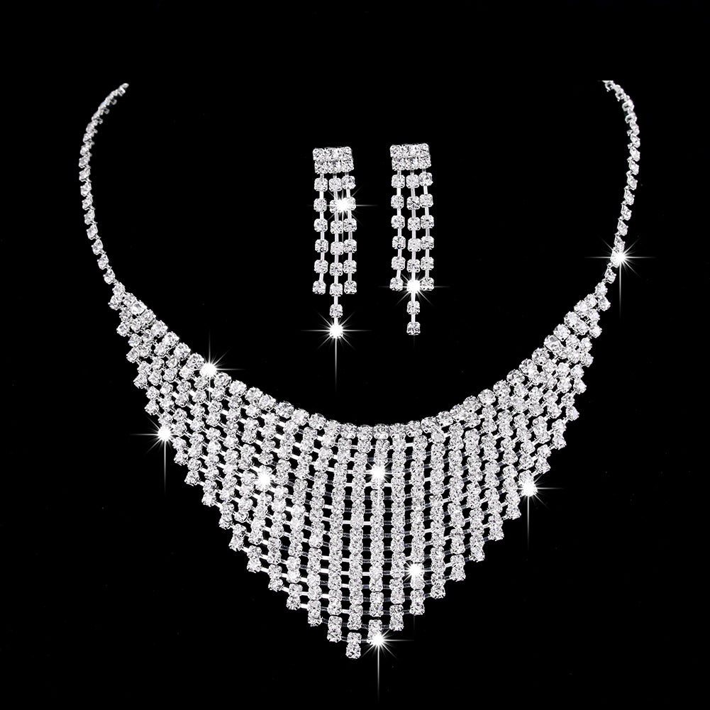 Full Rhinestone Zircon Water Drop Necklace Earrings Jewelry Set Jewelry