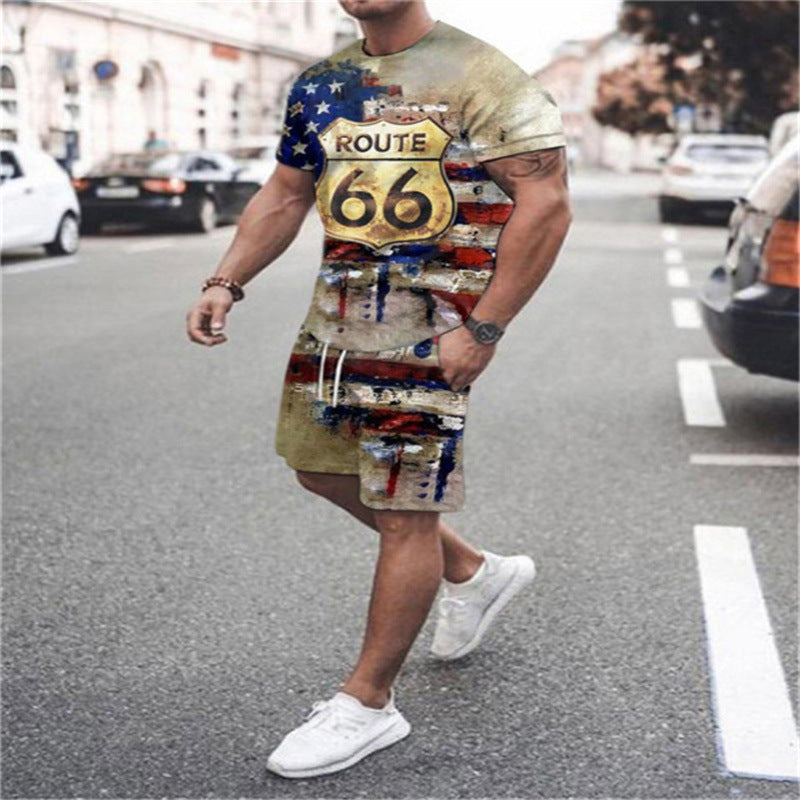 Men's Digital Printed T-shirt Two-piece Suit T-Shirts & hoodies