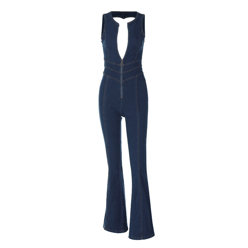 Women's Fashion Slim And Thin Retro Style High-waisted Denim Jumpsuit apparel & accessories