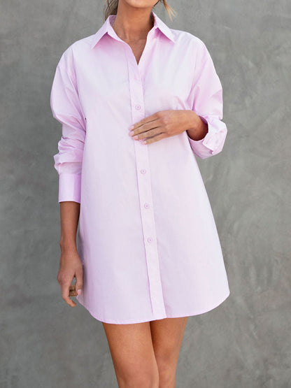 Button Up Long Sleeve Mini Shirt Dress apparel & accessories