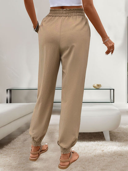 Tied Elastic Waist Pants with Pockets Bottom wear
