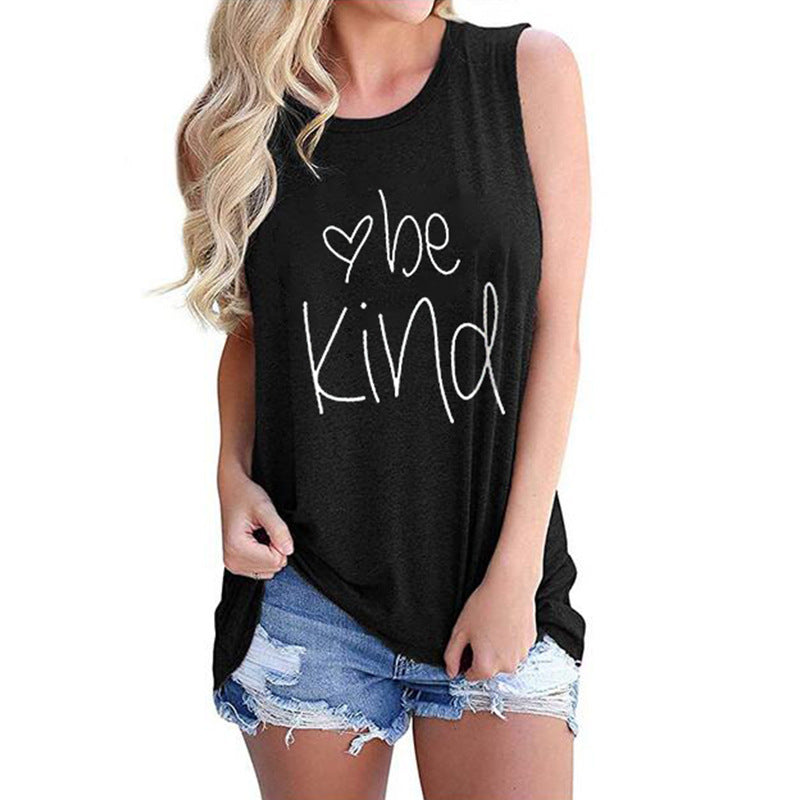 Letter Printed Round Neck Casual Sleeveless T-shirt apparel & accessories