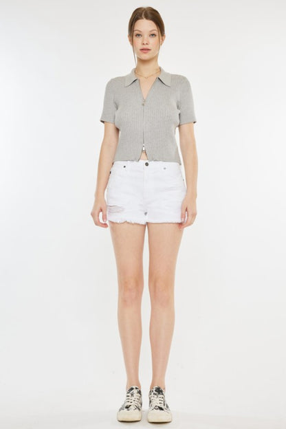 Kancan Raw Hem Distressed Denim Shorts Bottom wear