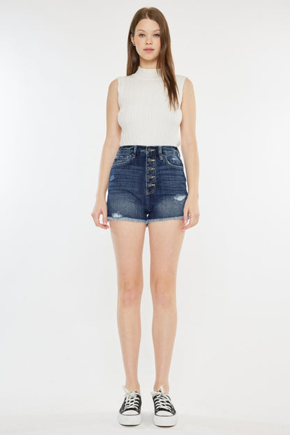 Kancan Raw Hem Button Fly Denim Shorts Bottom wear