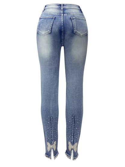 Rhinestone Skinny Jeans with Pockets apparel & accessories