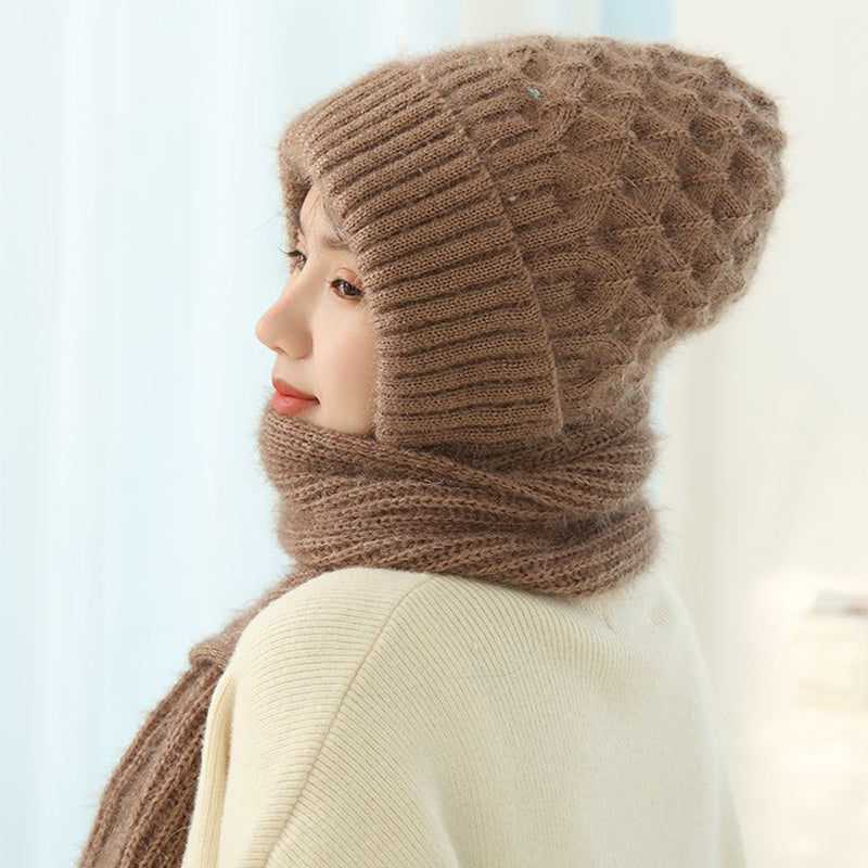 Women's Fleece-lined Scarf And Hat Winter Warm Knitted Hat Scarf scarves, Shawls & Hats