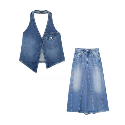 Women's Collar Denim Top Mid Waist apparel & accessories