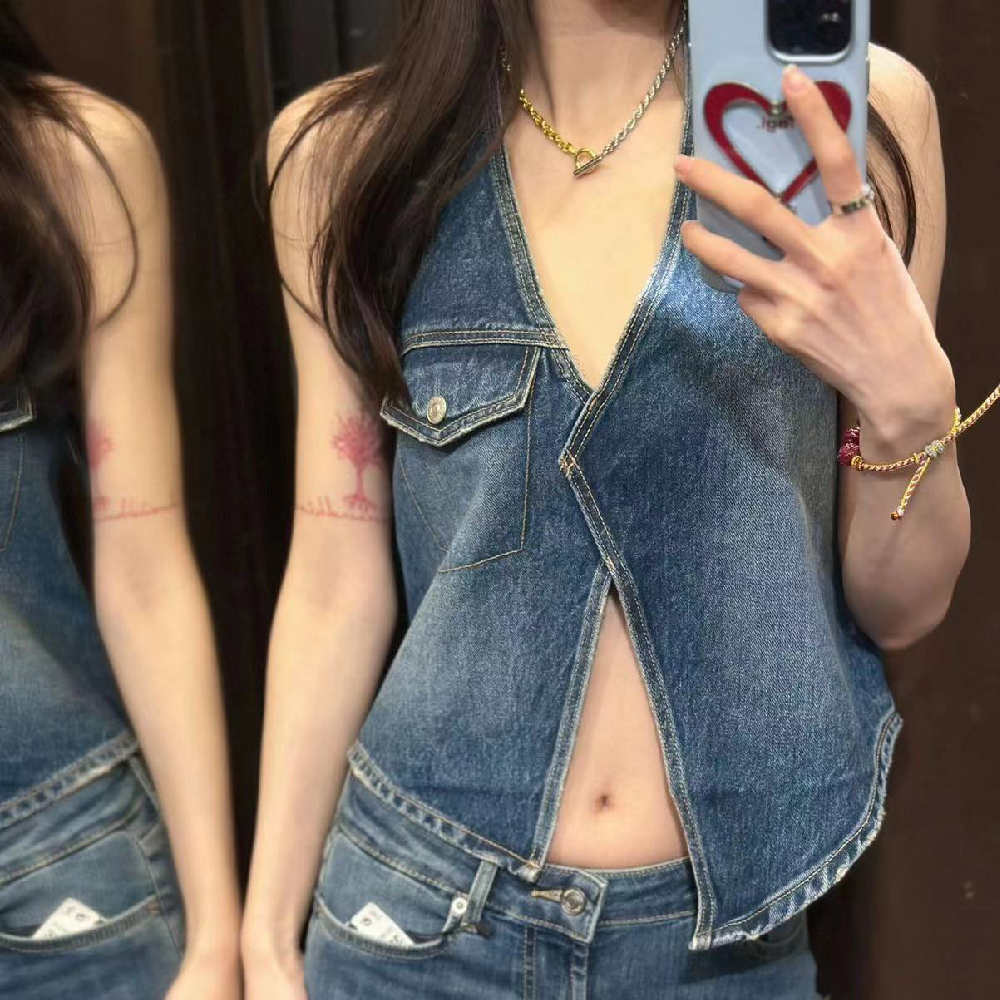 Women's Collar Denim Top Mid Waist apparel & accessories