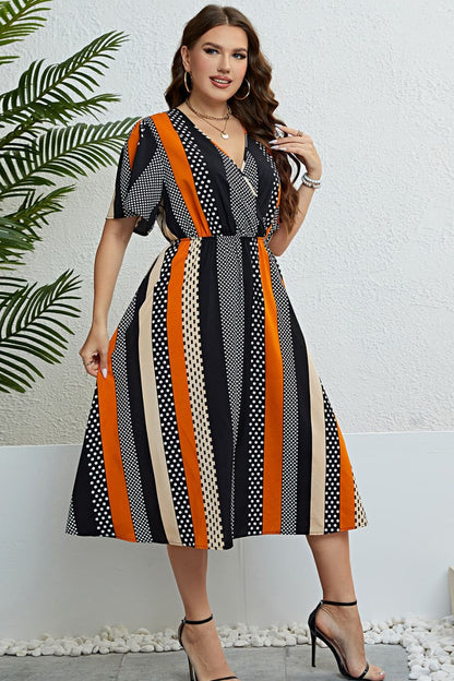 Mixed Print Striped Flutter Sleeve Dress apparel & accessories