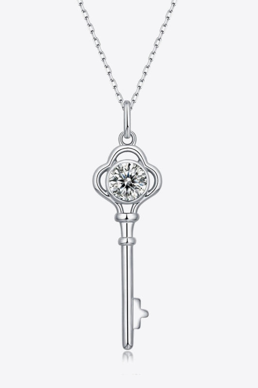 925 Sterling Silver 1 Carat Moissanite Key Pendant Necklace apparel & accessories
