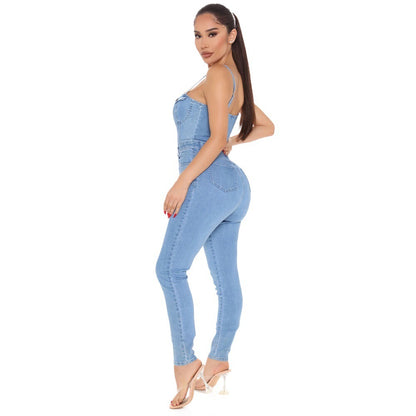 Casual Nightclub Women's High Elastic Denim Jumpsuit Summer apparel & accessories