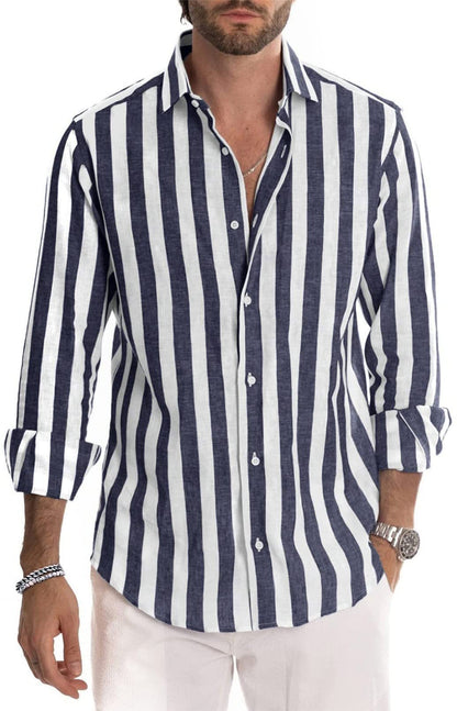 Polo Collar Stripes Shirt Loose men's clothing