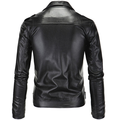 Slim Casual Leather Jacket With Lapel Diagonal Zipper apparels & accessories